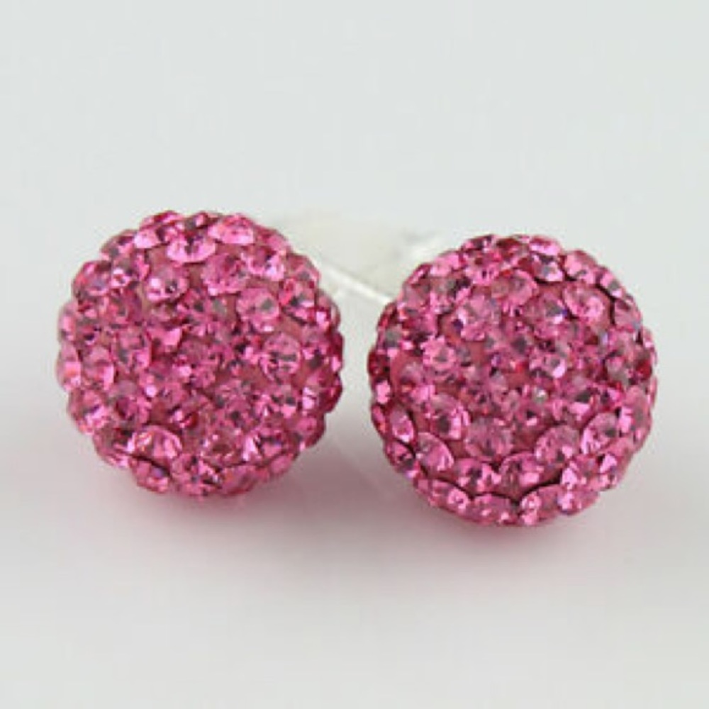 PINK! Sparkle-CZ-Round Ball-Stud-Earrings NEW! 💞